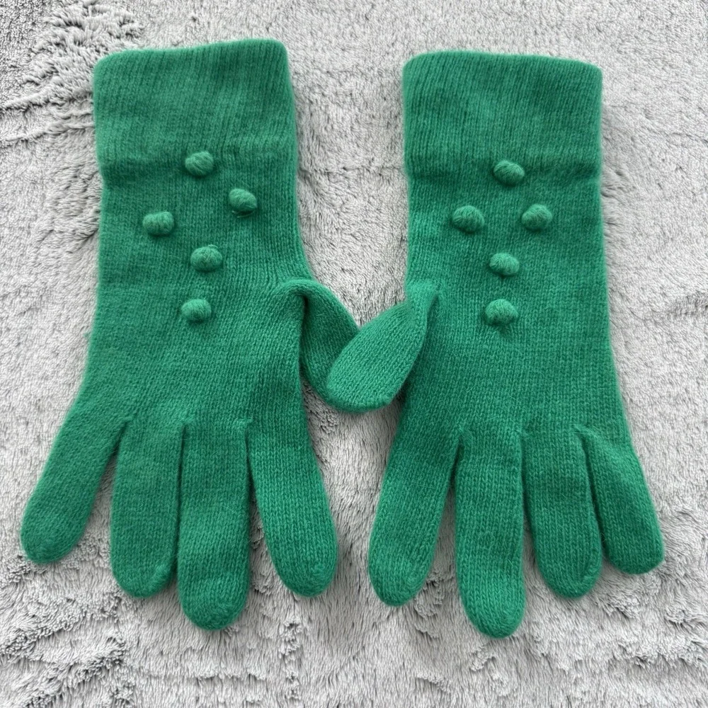 NORDSTROM Women's Pair Green‎ Bubble Yarn Gloves Made In Italy Winter Gloves EUC